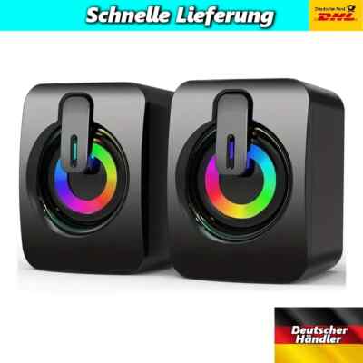 Stereo RGB Lautsprecher für Computer PC Laptop Desktop Boxen USB AUX LED