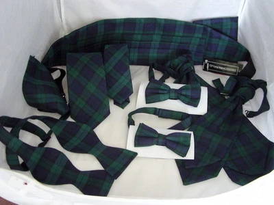 ESSENTIALS BY MANUEL (A) TARTAN Collection-Green/Blue/Black Watch>Hankie-Ties-Cravats-Cummerbund+Sets