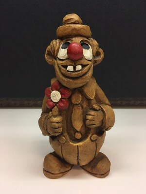 Rare Vintage 1983 Alpha Rez Co. Brown Clown with Red Flower Decorative