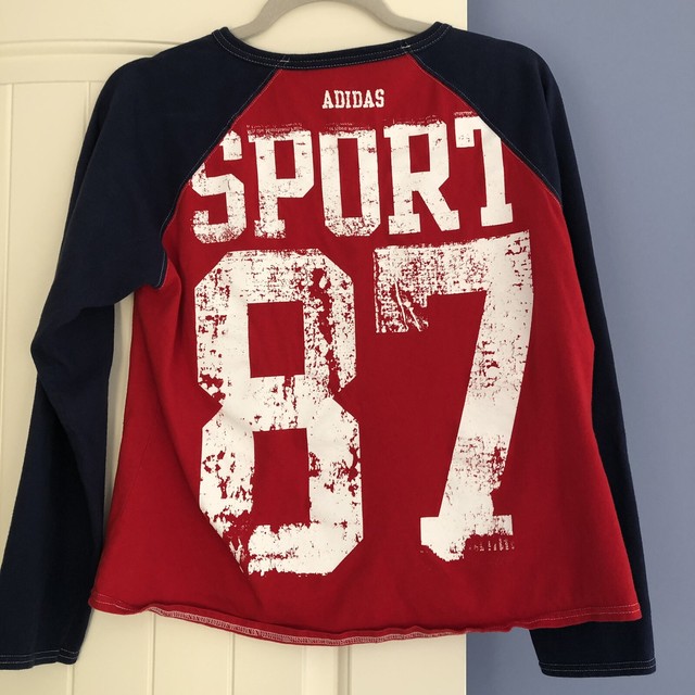 Adidas Juniors XL T Shirt Baseball Red Blue Sport 87 Graphic