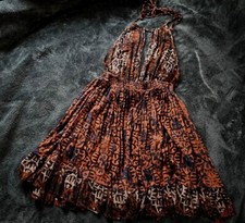 NEW WOMENS LARGE FREE PEOPLE ANTHROPOLOGIE LEOPARD BEACH DAY MINI HALTER DRESS