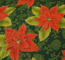 Magic Christmas BTY VIP Red Poinsettias Green Scroll Metallic Gold Green