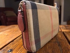 Rose Leather BURBERRY Nova Check Full Zip Around Wallet Zippy Clutch Handbag