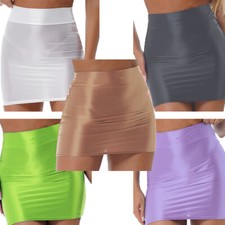 Women's Stretchy Glossy Bodycon Pencil Tube Skirt Shiny Casual Tight Streetwear