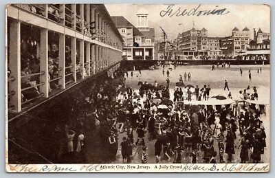 Postcard A Jolly Crowd on Beach Undivided Back c1906 Atlantic City, NJ F2