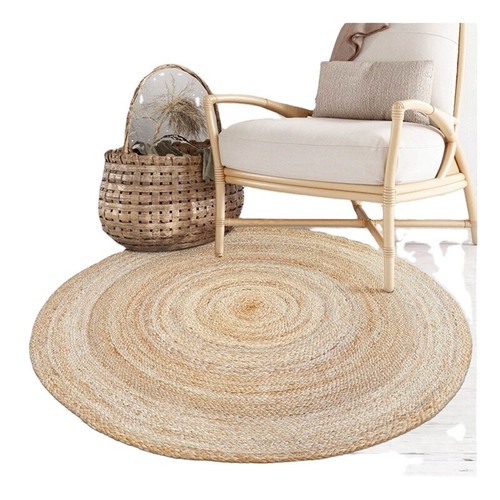Rug Jute Carpet Natural Reversible Braided Round Jute Area Rug Hardwood