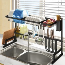 2 Tier Dish Drying Rack Stainless Steel Plates Holder Over The Sink for Kitchen