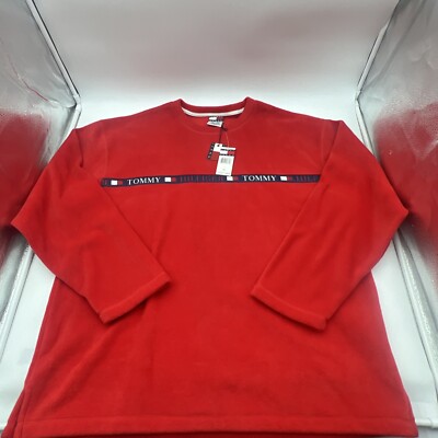 VINTAGE TOMMY HILFIGER RED FLEECE CREWNECK PULLOVER SWEATSHIRT MENS SIZE XL