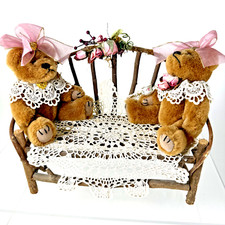 Victoria  s Garden Tea Party Teddy Bear Flowers Lace Branch Couch Vintage 7.5x10"