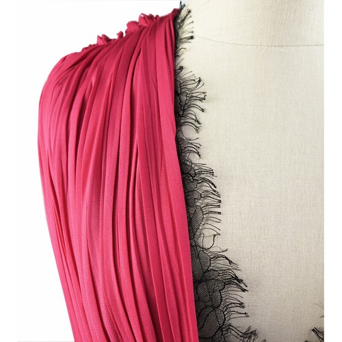 L NEW $2,500 GUCCI Pink PLISSE' Jersey BLACK SHEER LACE KEYHOLE BACK Sexy DRESS - Picture 8 of 12