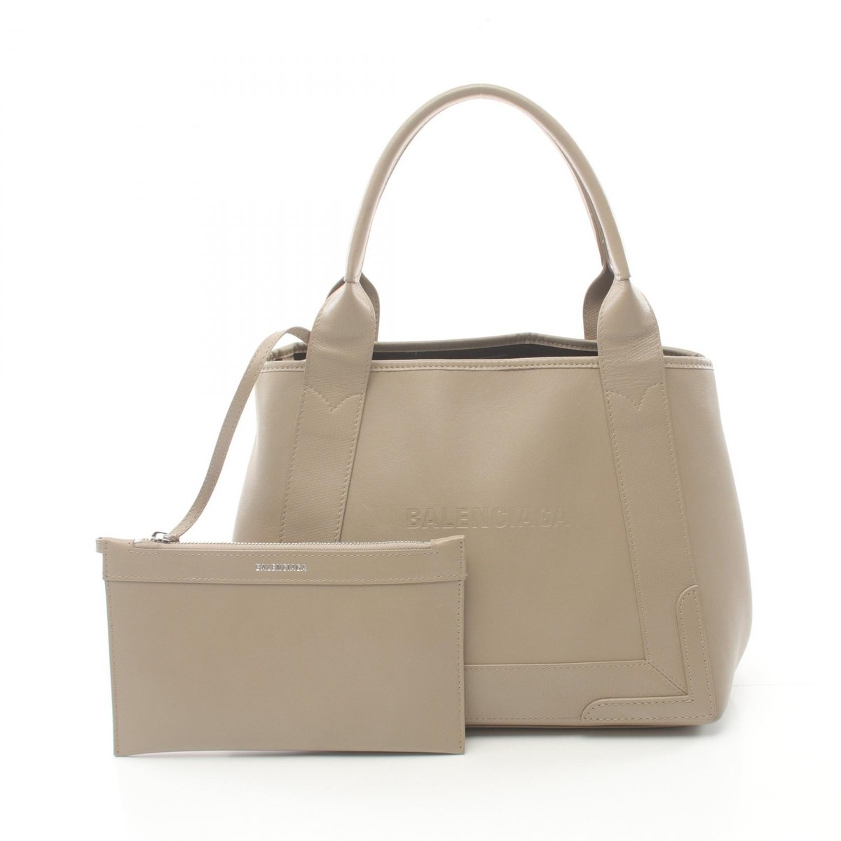 BALENCIAGA NAVY CABAS S Tote Bag 339933 leather Beige Used Women 
