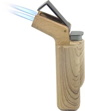 Wooden Finish Double Jet Torch Lighter Adjustable Flame Dark Wood Color