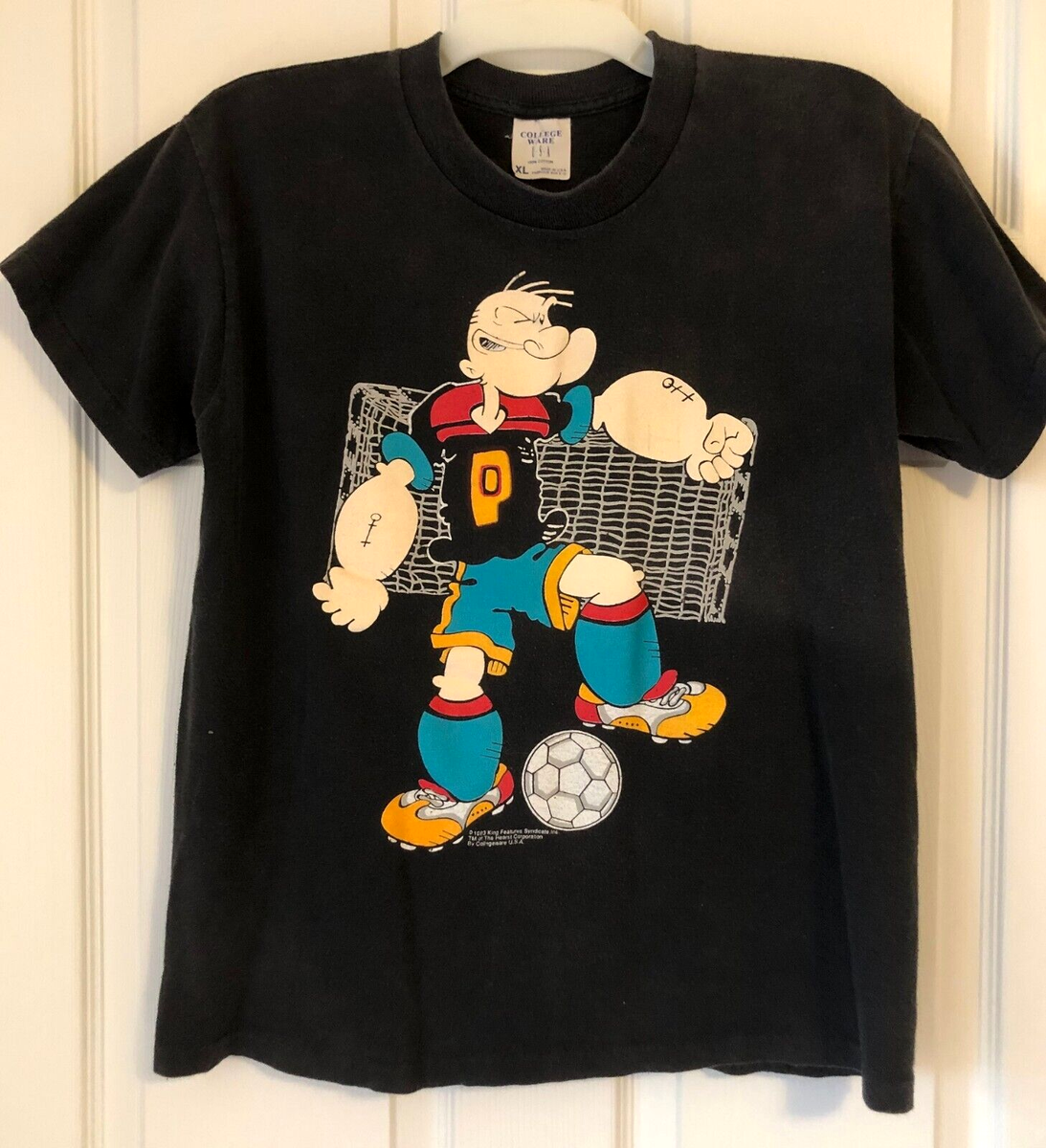 Vintage 1993 Popeye the Sailor Man Soccer College Ware T-shirt  