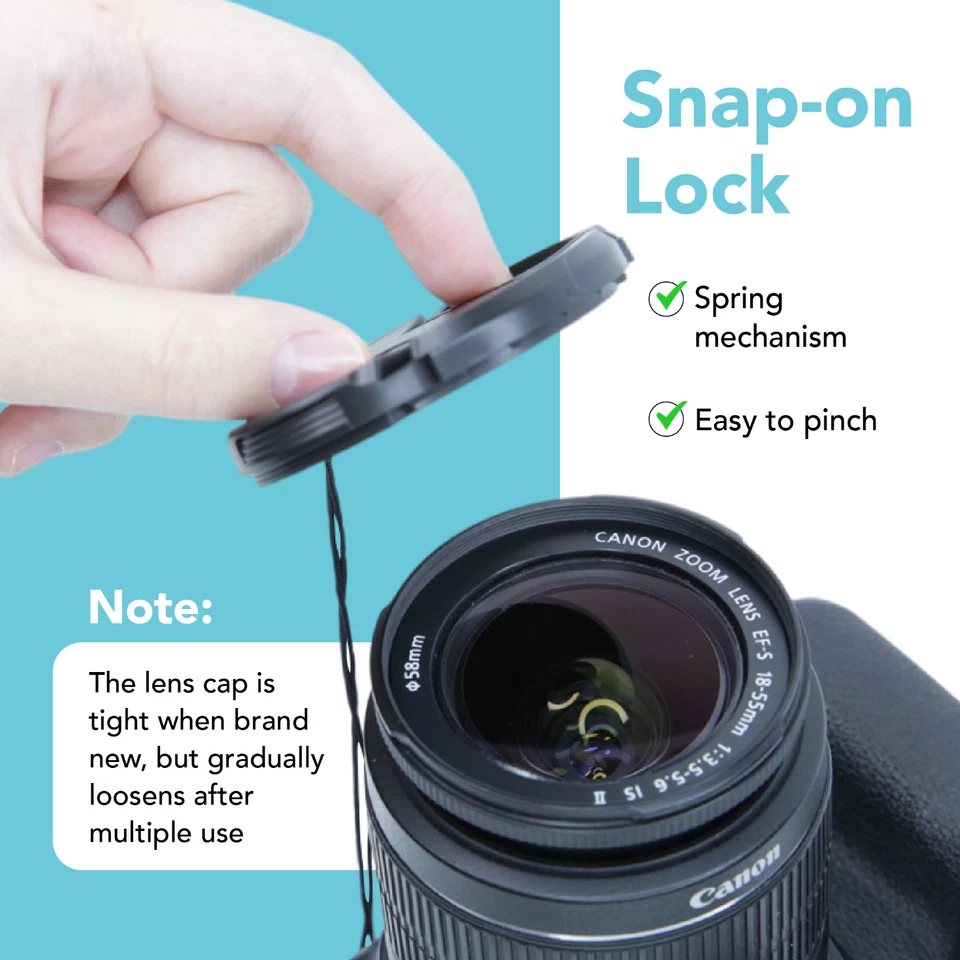 Center Pinch Snap-On Front Lens Cap Cover + Anti Lost String f DSLR Camera x2 - Image 3 of 4