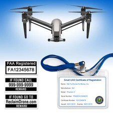 Drone FAA UAS Certificate of Registration ID Card  Label set - Commercial Pilot