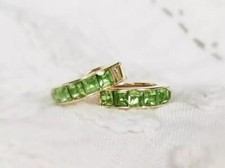 2Ct Princess Cut Simulated Green Peridot Hoop Earrings In 14K Yellow Gold Plated