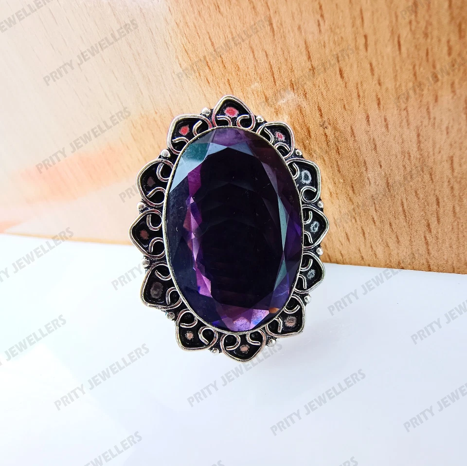 Anillo de piedras preciosas de tanzanita, anillo de plata de ley 925, anillo antiguo hecho a mano Foto 4 de 4