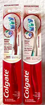 2pk  New Colgate 360 Optic White Full Head Toothbrush, Medium Color May Very