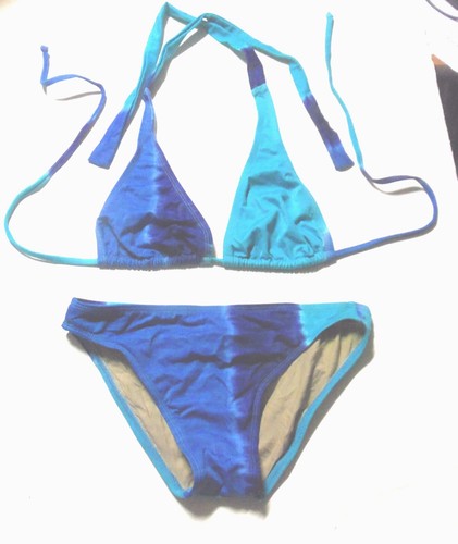 Fresh Peaches Two Tone Blue & Teal Halter Bikini Size Juniors Medium