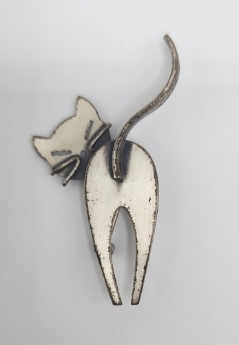 Vintage Cat Butt Brooch Pin Signed Beau Designer Sterling Silver Sassy Kitty Fun