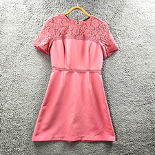Tokito Womens A-line Dress Size 8 Pink Lace Trim Short Sleeve Round Neck