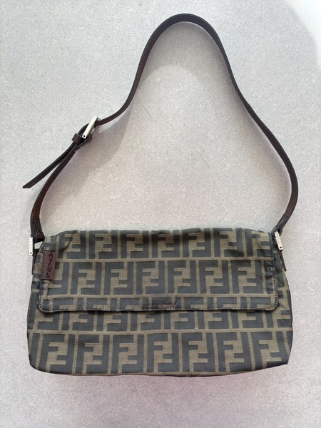 FENDI Zucca Mamma Baguette Shoulder Bag Canvas Auth vintage brown 