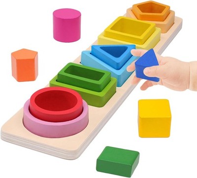 Montessori Toys for 1+ Year Old, Wooden Baby Stacking Shape Color Sorting Toys f