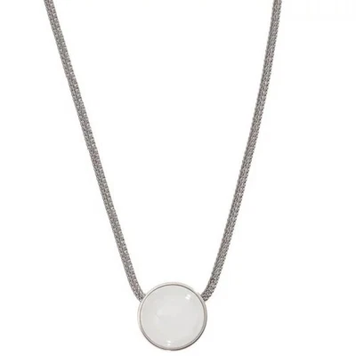 Collier Skagen pendentif rond en verre acier couleur argenté Très bon état... - Photo 1/4