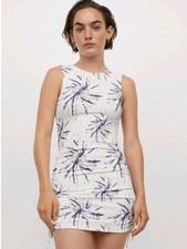H&M White Floral Bodycon Short Dress Large Ribbed Stretchy Sleeveless