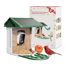Bird Feeder with Camera-2K Live Video, Solar-Powered, Smart AI Dark Green