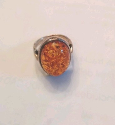 Amber And Sterling Ring Sz 8