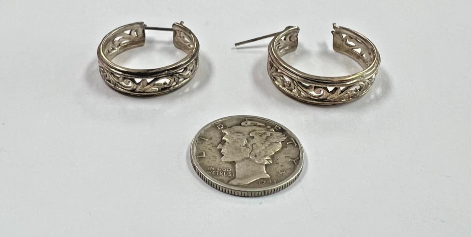 Pendientes de aro de filigrana calados de plata esterlina Jezlaine vintage [075DuW] Foto 4 de 4