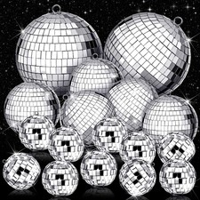 17 PCS Assorted Size 6/3.2/2 Inch Hanging Mirror Disco Balls Silver Decor Sets
