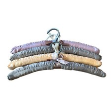 Lot of 4 Vintage Pastel Padded Satin Fabric Covered Hangers Ribbon