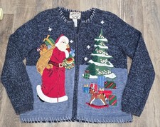 Vintage Y2K Christmas Full Zip Cardigan Sweater Heirloom Collectibles Sz M Wool