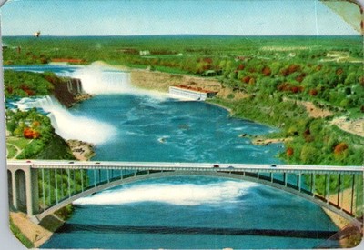 Niagara Falls Rainbow Bridge 1950s Canada PC Unused Linen Chrome Ontario