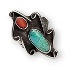 Navajo Coral Turquoise Sterling Ring Scalloped Wide 925 Silver Vtg Native 5.25