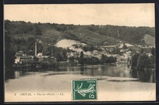 Old postcard Orival, view of Orival and the river with hills in the background 