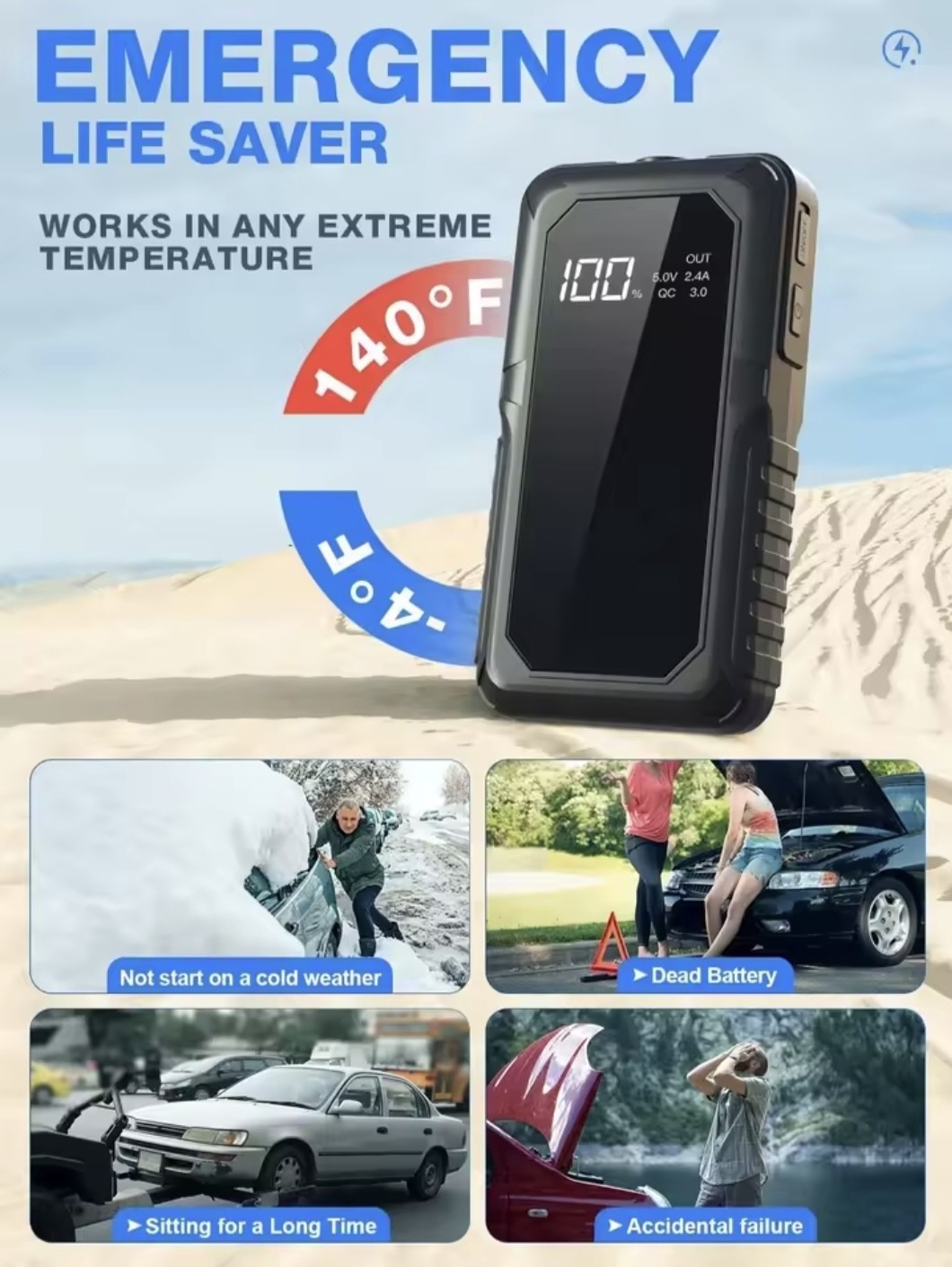 ACMOUNT - A Salto Auto Emergenza 2000a 12V Batteria Booster Power Bank Gas Diesel - Miniatura 5