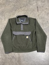 Carhartt Green Sherpa Fleece Quarter T-Snap Mens Sz Medium