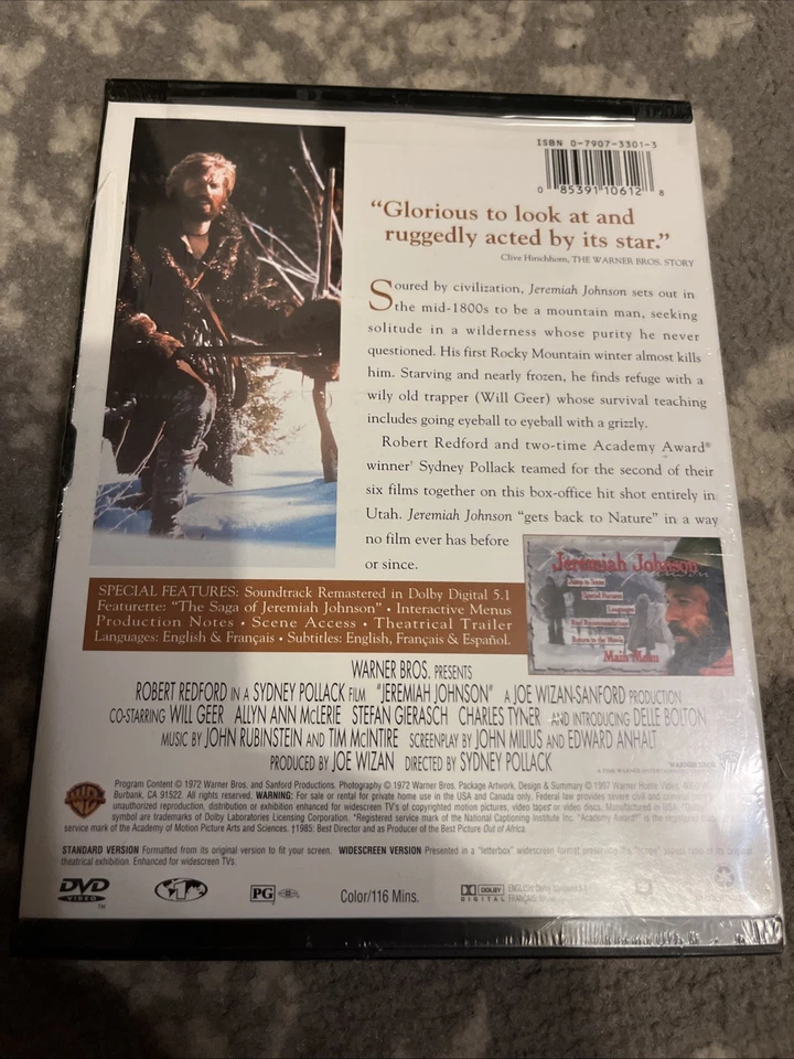 Jeremiah Johnson (DVD, 1997) New Sealed Robert Redford Snap Case Widescreen & FF Foto 2 de 2