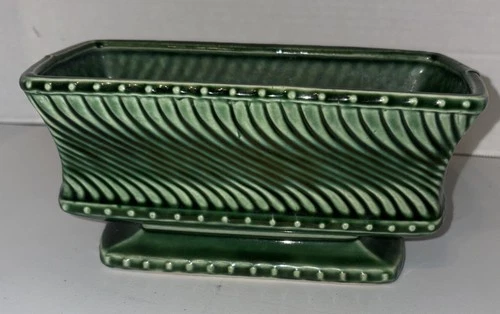 Vintage 1950s McCoy Floraline Pedestal Green Swirl Pottery Planter 7.25"x3"