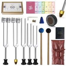Tuning Forks Healing Set 5 Frequencies 128-512Hz, 20-Piece Kit with Chakra Cards
