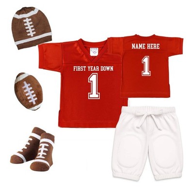First Year Down Football Birthday Outfit Red   Baby s 1st Birthday Set