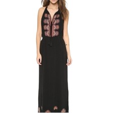 Madewell Kilim Black Beaded Gauzy Maxi Dress Size 0 Southwestern Aztec Tribal