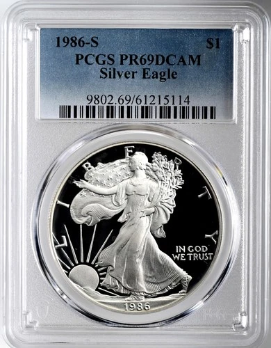 1986-S  $1  PROOF AMERICAN SILVER EAGLE (ASE/SAE) PCGS PR69 DCAM  #61215114