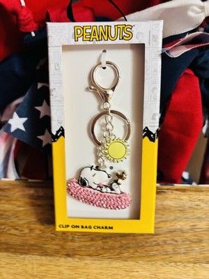  NIB Peanuts Snoopy & Woodstock Rhinestone Summertime Bag Charm / Keychain