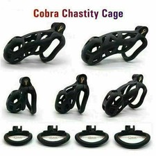Male Cobra Resin Chastity Cage Lock Device Kit with 4 Rings Virginity Device