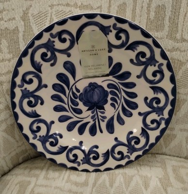 Artisan De Luxe set 2 BLUE ROSE SCROLL SALAD DESSERT PLATES Melamine NEW