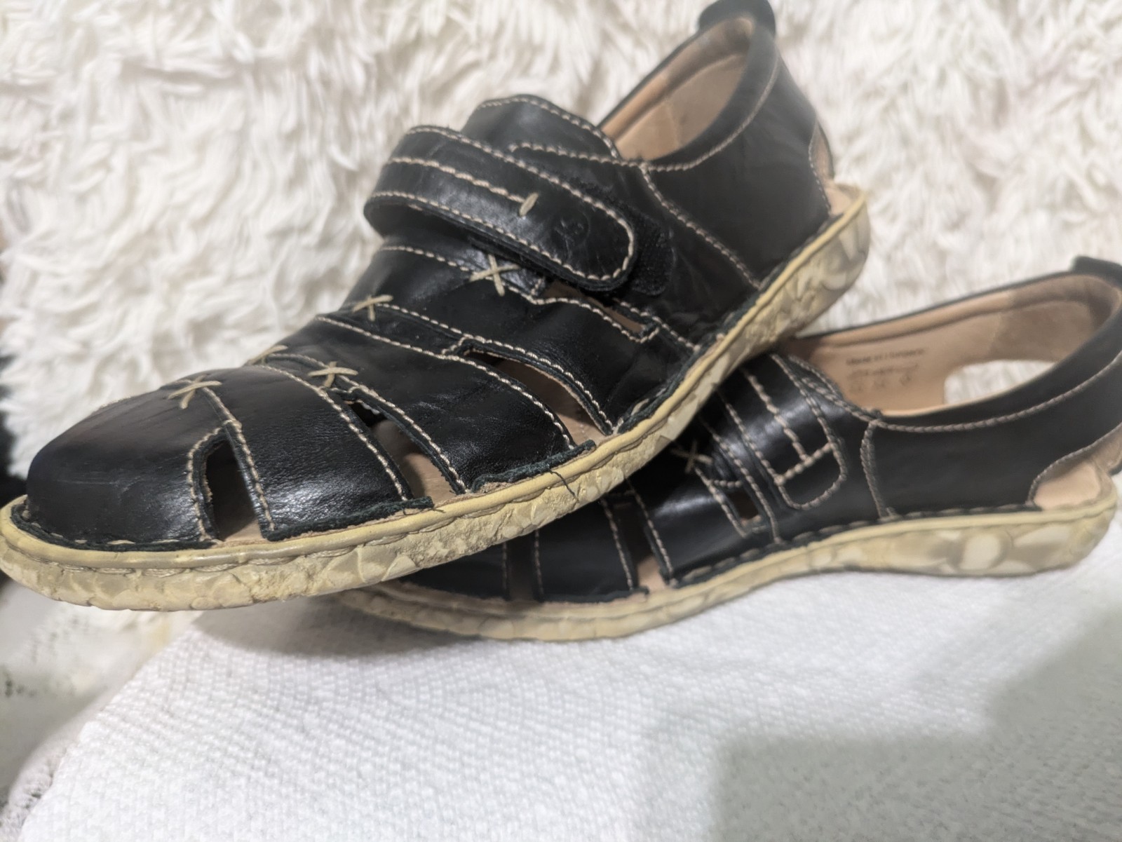 Womens Boho Sandels Josef Seibel Sz 7 Black Leather  Fisherman Shoes Retail$75